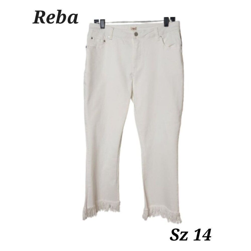 White Reba Lupita High Rise Crop Skinny Jeans With Fringe Hem Size 14 NWT